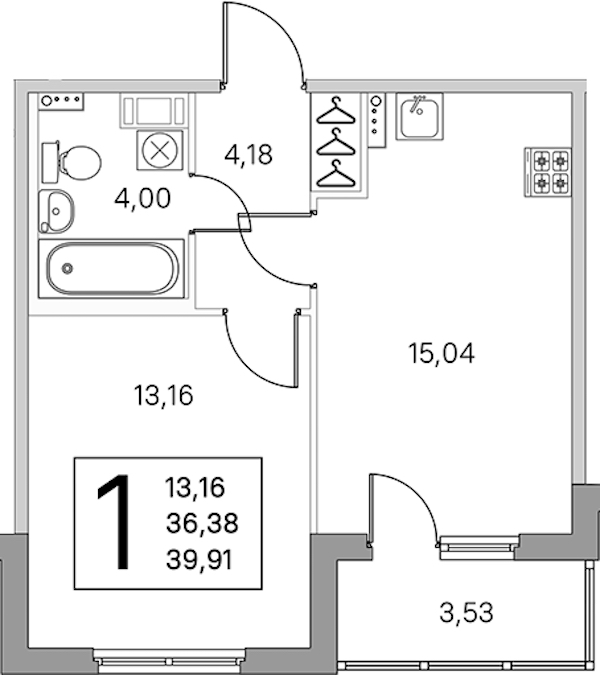 1-комнатная квартира 38.15 м², 2/4 эт., ЖК «Любоград в Стрельне»
